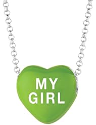 Green Enamel "My Girl" Sweethearts Sterling Silver Necklace, 16 Inch