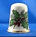 Porcelain China Collectable Thimble -- Christmas Holly with Free Gift Box
