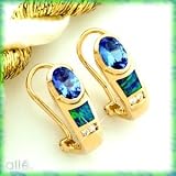 : 14K .90 CTW TANZANITE AUSTRALIAN OPAL DIAMOND EARRINGS