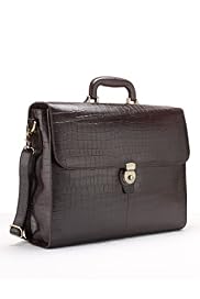 Leather Crocodileskin Print Top Handle Briefcase