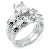 Cubic Zirconia Silver Wedding Ring Set - size 5