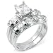 Sterling Silver Cubic Zirconia CZ Wedding Engagement Ring Set