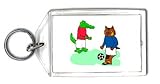Keychain with soccer, alligator, sports, playing, cat