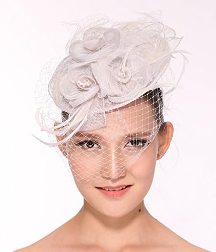 NYfashion101(TM) Cocktail Fashion Sinamay Fascinator Hat Flower Design &amp; Net S102651 White