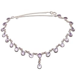 India Necklace Sterling Silver Amethyst Gemstone Jewelry Handmade 15 inches