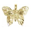 14K Yellow Gold Charm Butterfly Pendant Jewelry 17mm