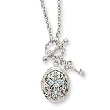 1928 Silver-tone Blue Crystal Cross Locket 24 Inch Necklace