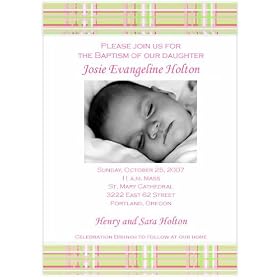 Take Note Designs Digital Photo Invitation - Pink Plaid Baptism