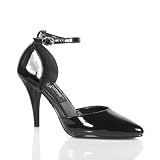 4 Inch Ladies Evening Shoes High Heel D'Orsay Pump Shoes Ankle Strap Black Patent by 