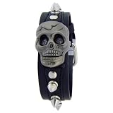 Black Skull Steel Spikes Leather Band Flip Quartz Steel Loops Trendy Fashion Design Steel Black... by Watch Pavilion