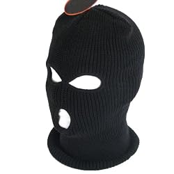 SKI FACE MASK KNIT BEANIE BIKER SNOWBOARD 3 HOLES * BLACK * Size - Medium / Large