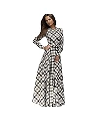 Floor Length Long Sleeves Cotton/Polyester/Spandex Draped Plaid Print Wedding Dress/Maxi Dress 