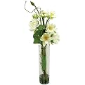 Lotus Faux Floral Arrangement in Cylinder Vase - White