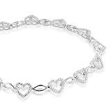 Sterling Silver Heart Shaped Diamond Bracelet -0.15 cttw - 7 inch
