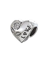 Zable (tm) Sterling Silver Heart W/rose and Love Pandora Compatible Bead / Charm