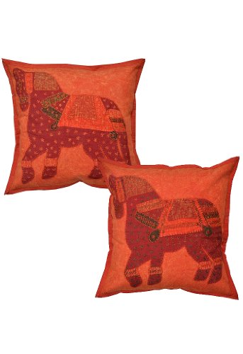Imagen principal de Cojín de algodón Cubre con el caballo Patch & Embroidery Jogi Work Size 16 x 16 pulgadas Juego de 2 piezas