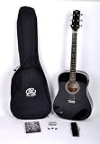 SX Mentor LH BK Left Handed Acoustic Guitar Package in Black with Instructional DVD & Carry Bag Included