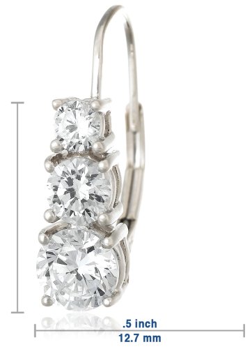 Platinum Overlay Sterling Silver Round Cubic Zirconia Three-Stone Lever Back Earrings under New Arrivals in The Jewelry Store