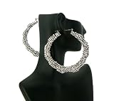 Basketball Wives POParazzi Rhinestone Paved Bamboo Earring SILVER HE2002RDSV