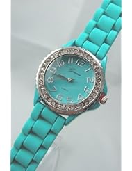 Mens & Womens Teal Green Silicone Crystal Small Face Watch
