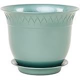 Planter LILIA 6.3", Jade, With Saucer / Flower Design Plastic Pots / Decorative Plant Container
