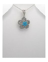 Flower Marcasite Pendant Necklace In 92.5 Sterling Silver