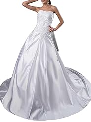 Strapless Satin Crystal Crystals Applique  Dress with a Chapel Train 