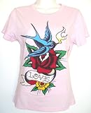 Ed Hardy Womens Short Sleeve Tee Shirt - Bird & Rose (Pink)