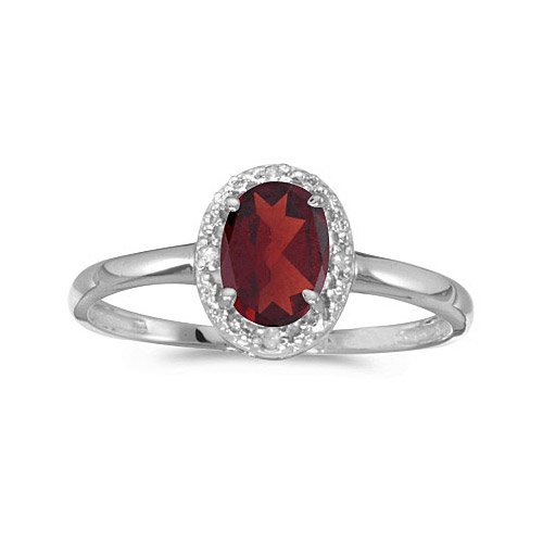 14k White Gold Oval Garnet And Diamond Ring