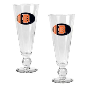 Detroit Tigers MLB 2pc Pilsner Glass Set with Baseball on stem - Oval Logo by