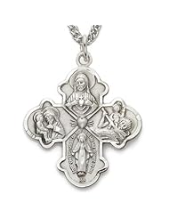 .925 Sterling Silver Engraved Polished Four Way Medal Pendant Necklace Catholic Jewelry Four Way Patron Saint Medal Pendant Catholic Gift Boxed w/Chain Necklace 24" Length Gift Boxed