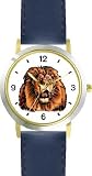 Lion (Male) Cat - WATCHBUDDY® DELUXE TWO-TONE THEME WATCH - Arabic Numbers - Blue Leather Strap-Children's Size-Small ( Boy's Size & Girl's Size )