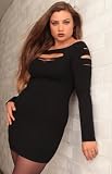 Plus Size Sexy Black Slashed Top Dress with Long Sleeves
