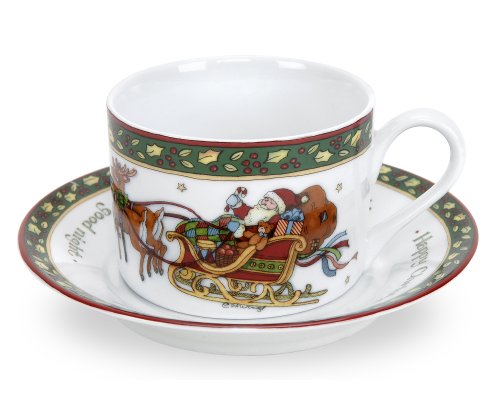 Portmeirion A Christmas Story Teacups and Saucers, Set of 4