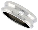 Surgical Steel 5/16 (8mm) Polished Grooved Band with Single CZ Stone