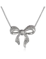 Sterling Silver 1/10cttw Diamond Bowknot Pendant Necklace, 18"