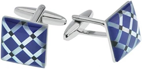 Blue/White/Silver Mother of Pearl and Lapis Lazuli Cross Square Cufflinks by Gaventa London