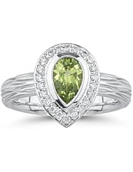 0.20 Cts Diamond & 0.76 Cts Peridot Ring in 14K White Gold