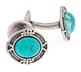 Antiqued finish silver plated cufflinks with turquoise art glass accent with presentation box. Made in the U.S.A