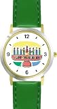 Hanukkah Candle Holder or Chanukia Judaica Jewish Theme - WATCHBUDDY��� DELUXE TWO-TONE THEME WATCH - Arabic Numbers - Green Leather Strap-Size-Large ( Men's Size or Jumbo Women's Size )