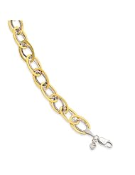 Sterling Silver & 14k Textured Oval Link Bracelet