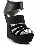 Bamboo Dreamer-07 Two-tone Strappy Open Toe Platform Wedge BLACK