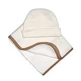 Tadpoles Organic Cotton Receiving Blanket and Infant Cap - Brown Trim