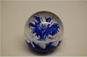 Cobalt blue with white frost swirl paperweight & blue florette