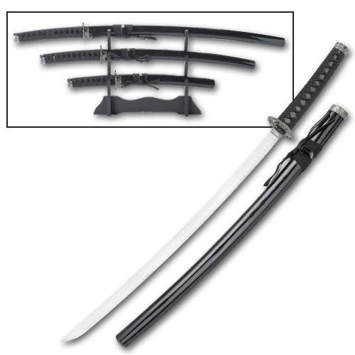 Classic Black Bushido Katana 3 Piece Super Set