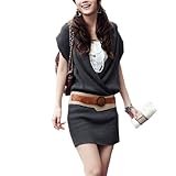 Allegra K Black Knitting Cross V Neck Stretchy Tunic Dress S for Women