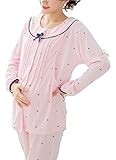 【Failymoon】マタニティ授乳口つきパジャマ（ピンクスノー） (L)前開き産前産後入院　ウエスト調節　秋冬　かわいい　リラックスウエア　ルームウエア　新生児