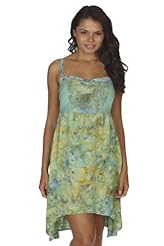 General Print Spaghetti Strap Rayon High-Low-Hem Asymmetric  Dress