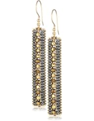 Miguel Ases Gold and Pewter Long Rectangle Earrings