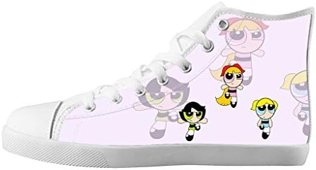 Kid's Lace-up Canvas Shoes White Low Top Soft Sneakers The Powerpuff Girls Cartoon Design-5M(US)